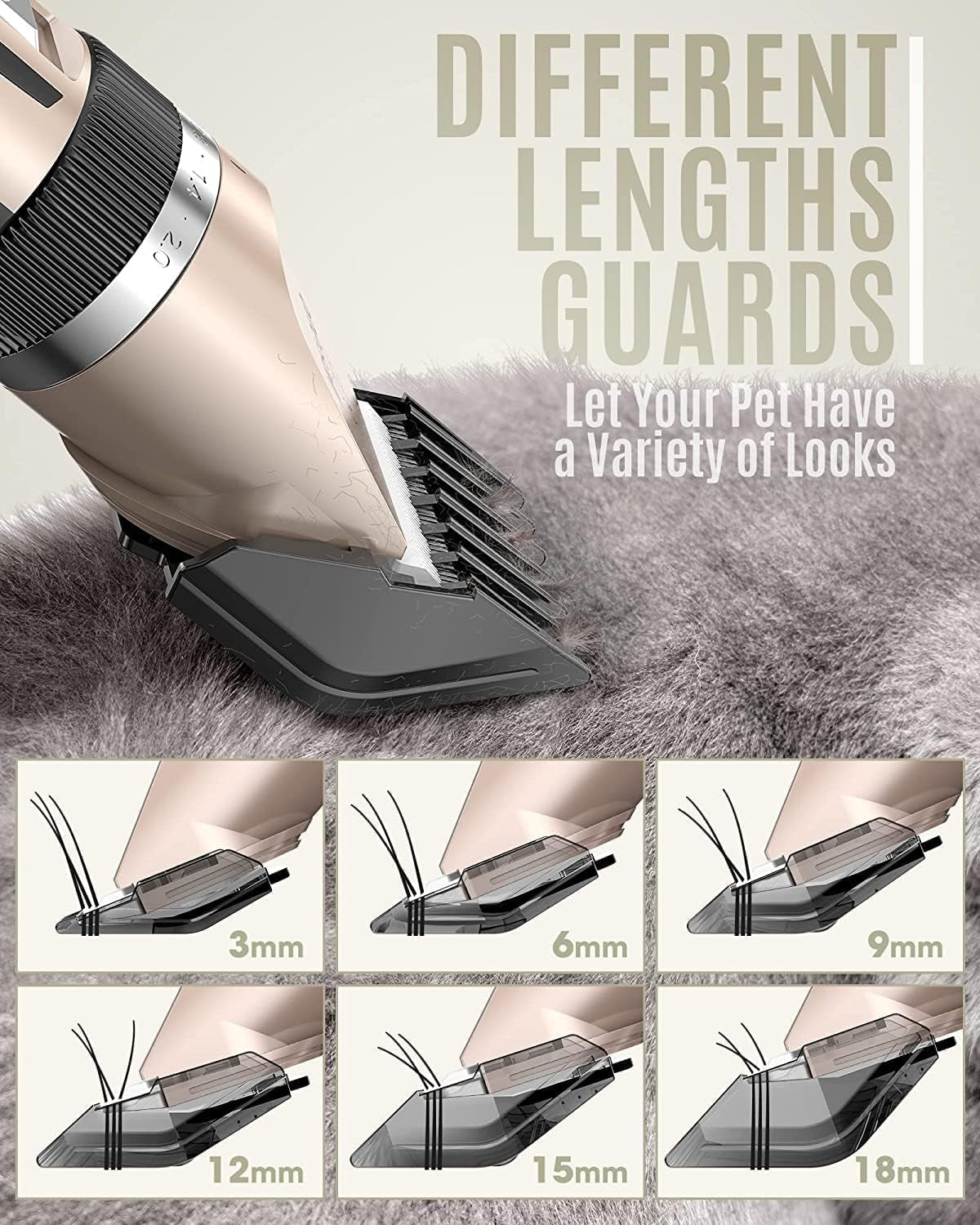 Dog Clipper Low Noise, Dog Grooming Kit with Rechargeable, Pet Shaver Cordless Electric Quiet Hair Clipper Set for Dogs Cats Pets（Gold）