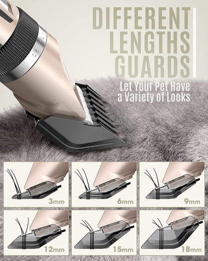 Dog Clipper Low Noise, Dog Grooming Kit with Rechargeable, Pet Shaver Cordless Electric Quiet Hair Clipper Set for Dogs Cats Pets（Gold）