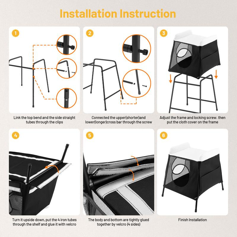 Elevated Double-Layer Cat Hammock Bed – Foldable Indoor Pet Cave for Large Cats, Dogs & Bunnies, Removable Cover