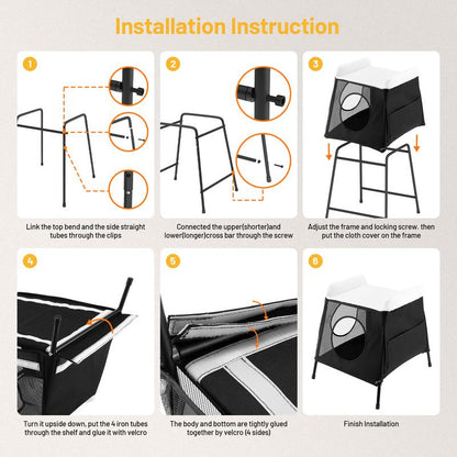 Elevated Double-Layer Cat Hammock Bed – Foldable Indoor Pet Cave for Large Cats, Dogs & Bunnies, Removable Cover