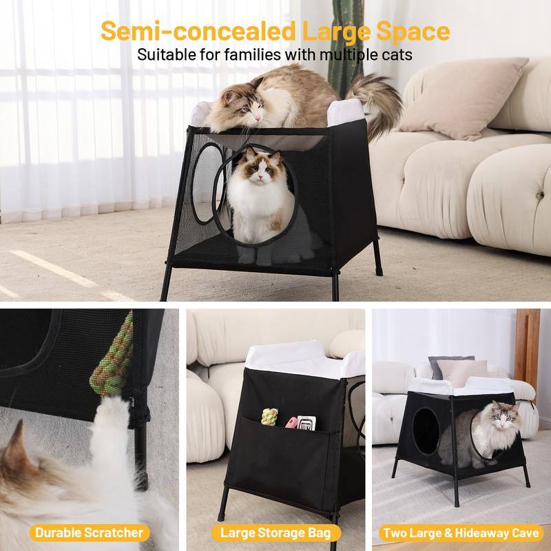 Elevated Double-Layer Cat Hammock Bed – Foldable Indoor Pet Cave for Large Cats, Dogs & Bunnies, Removable Cover