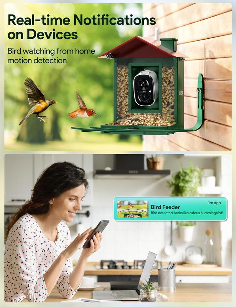 Osoeri Bird Feeder with Camera, Smart Bird Feeder Camera with AI Identify, Auto Capture Bird Videos & Motion Detection, Ideal Gift for Bird Lovers