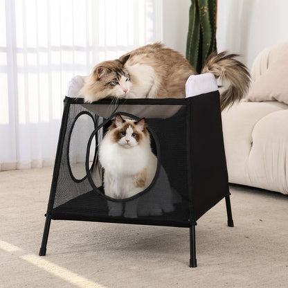 Elevated Double-Layer Cat Hammock Bed – Foldable Indoor Pet Cave for Large Cats, Dogs & Bunnies, Removable Cover