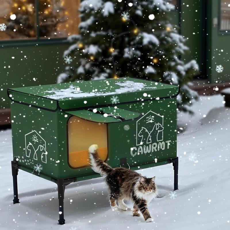 CAWRMT New Upgraded Winter Outdoor Heated Cat House with Removable High Leg Design 100% Rainproof Insulated Pet Heating Pad for Feral Cats and Kitten Shelters