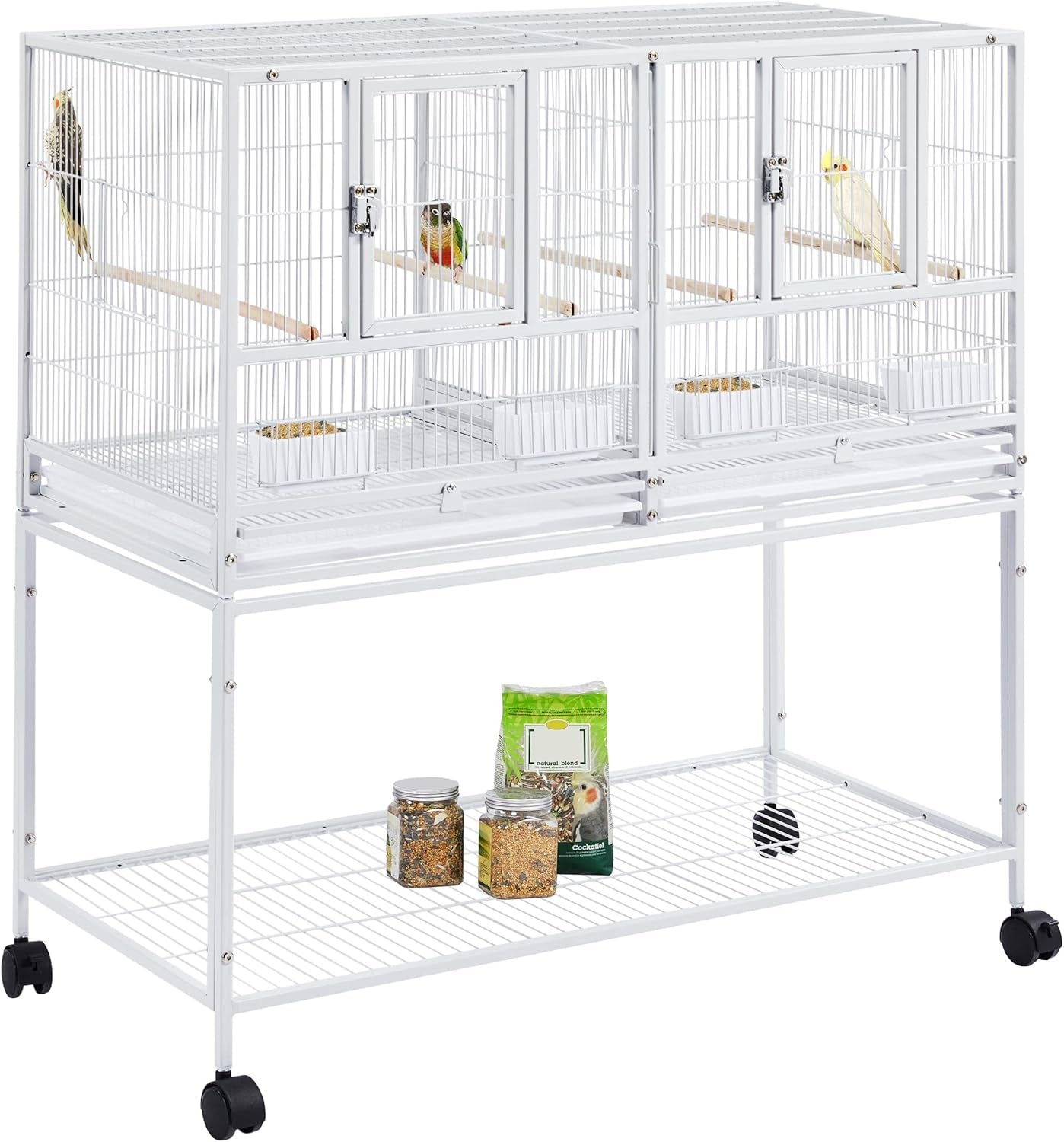 41.5" Stackable Divided Breeder Breeding Parakeet Bird Cage for Canaries Cockatiels Lovebirds Finches Budgies Small Parrots with Rolling Stand, Black