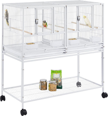 41.5" Stackable Divided Breeder Breeding Parakeet Bird Cage for Canaries Cockatiels Lovebirds Finches Budgies Small Parrots with Rolling Stand, Black