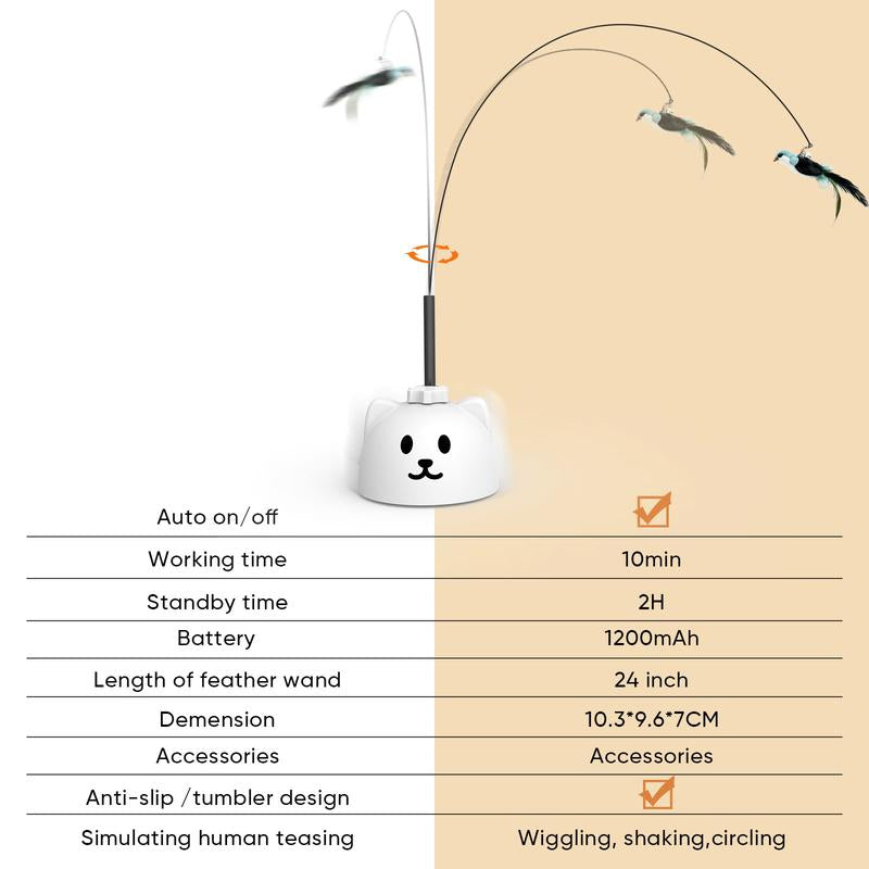 CATPICK Interactive Cat Toys for Indoor Cats Automatic Electric Flying Bird Feather Wand Toy with Automatic Function and Electric Flying Bird for Continuous Entertainment