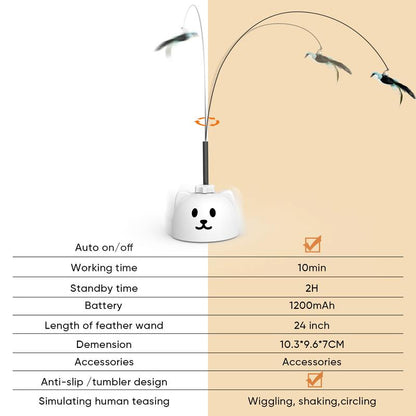 CATPICK Interactive Cat Toys for Indoor Cats Automatic Electric Flying Bird Feather Wand Toy with Automatic Function and Electric Flying Bird for Continuous Entertainment