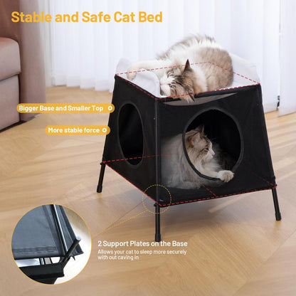 Elevated Double-Layer Cat Hammock Bed – Foldable Indoor Pet Cave for Large Cats, Dogs & Bunnies, Removable Cover