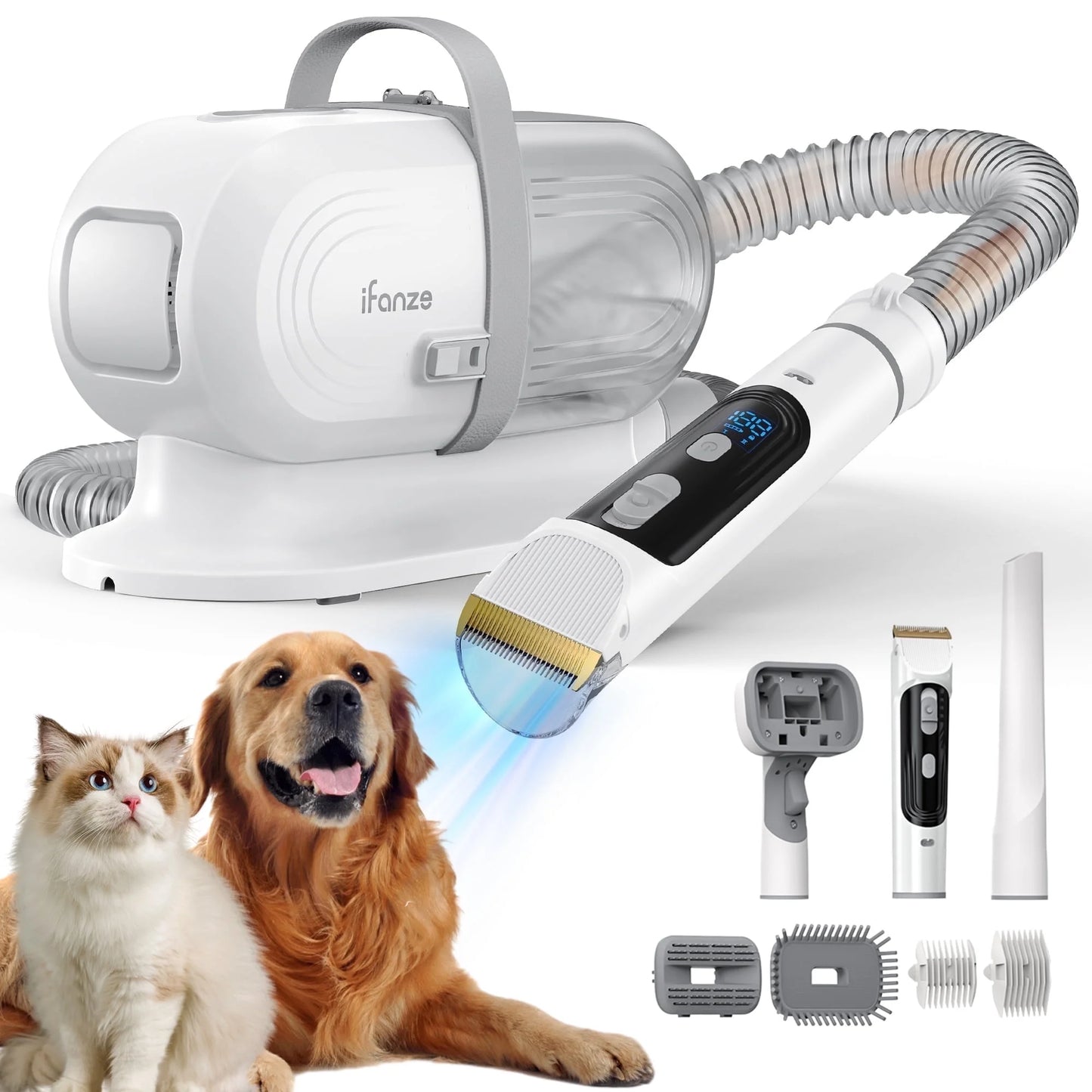 14Kpa Dog Grooming Kit & Vacuum, 2.5L Pet Hair Vacuum Suction 99% Pet Hair,3 Modes Suction Dog Grooming Clipper Kit,5 Pet Groomer Tools,Low Noise Pet Shedding Vacuum for Dogs Cats,White