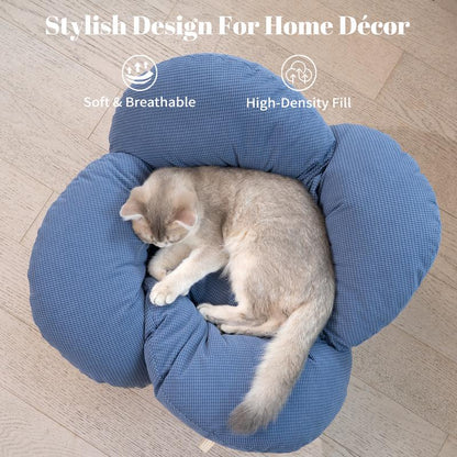Elevated Flower Cat Bed，Wooden with Cushion， Fluffy Pet Couch Sofa for Indoor Cats and Dogs， Raised Kitty Lounge Chair， Suitable for Puppy, Cat Furniture(Large)