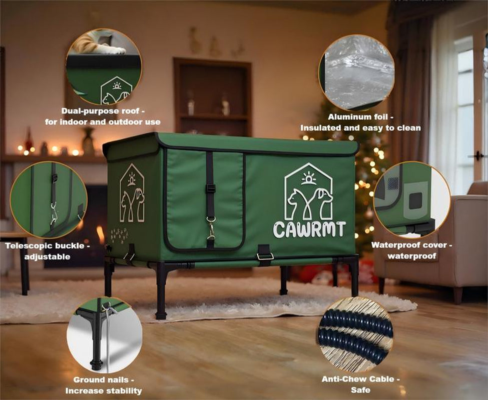 CAWRMT New Upgraded Winter Outdoor Heated Cat House with Removable High Leg Design 100% Rainproof Insulated Pet Heating Pad for Feral Cats and Kitten Shelters