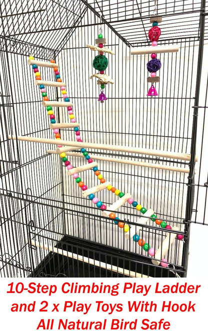 38-Inch Double Roof Top Large Flight Bird Cage with Toys Climbing Ladder Side Nesting Box Doors for Cockatiels Sun Parakeets Conures Aviary Budgie Finch Lovebird Canary Pet Bird Travel Cage