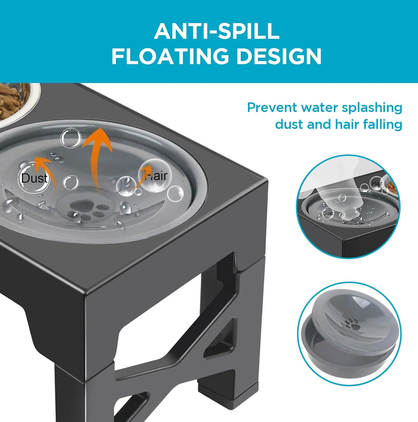 Elevated Dog Bowls,  5 Adjustable Heights Raised Dog Bowl Stand with 1 Stainless Steel Food & Dog Water Bowl, Dog Bowls for Large Dogs& Cats (Black)