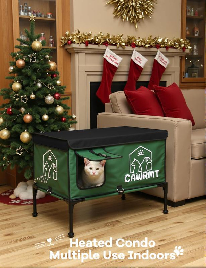 CAWRMT New Upgraded Winter Outdoor Heated Cat House with Removable High Leg Design 100% Rainproof Insulated Pet Heating Pad for Feral Cats and Kitten Shelters