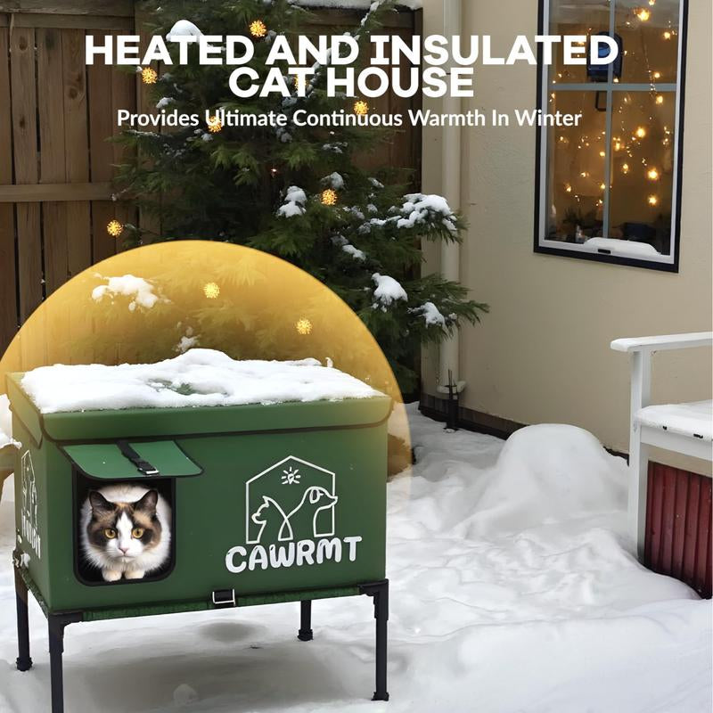 CAWRMT New Upgraded Winter Outdoor Heated Cat House with Removable High Leg Design 100% Rainproof Insulated Pet Heating Pad for Feral Cats and Kitten Shelters