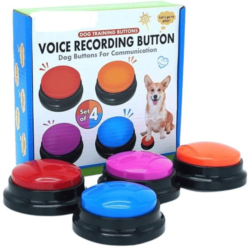 Set of 4 Dog Talking Buttons | Recordable Voice Buttons for Pets | Communication Buttons for Dog Training | Easy to Use | Starter Set for Dogs & Cats | Fun Learning Tool