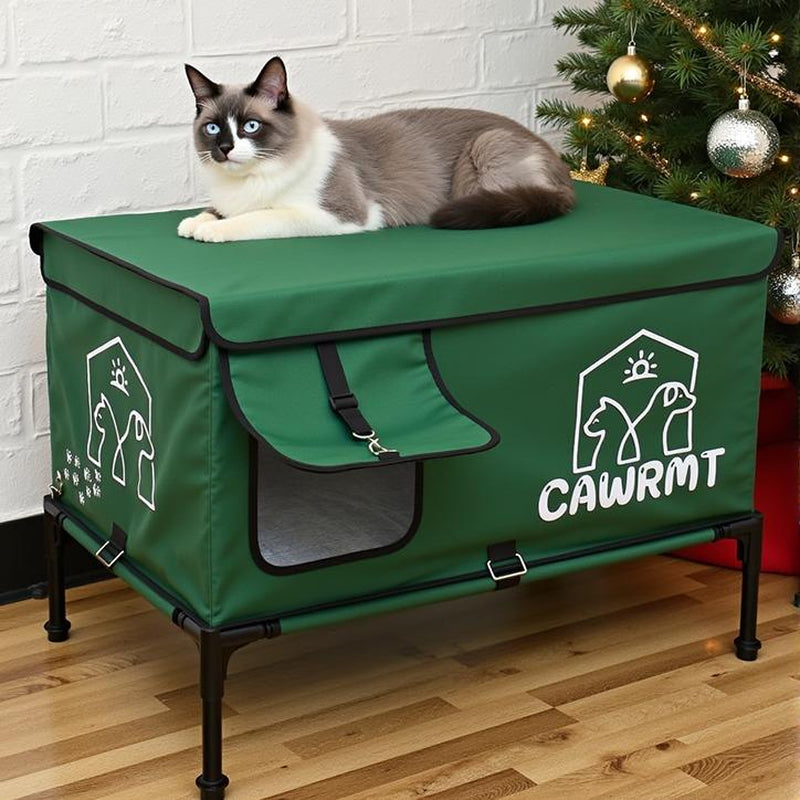 CAWRMT New Upgraded Winter Outdoor Heated Cat House with Removable High Leg Design 100% Rainproof Insulated Pet Heating Pad for Feral Cats and Kitten Shelters