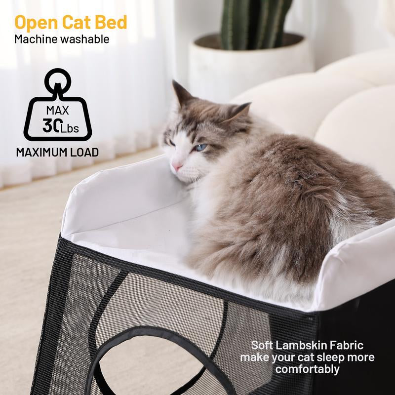 Elevated Double-Layer Cat Hammock Bed – Foldable Indoor Pet Cave for Large Cats, Dogs & Bunnies, Removable Cover