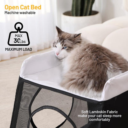 Elevated Double-Layer Cat Hammock Bed – Foldable Indoor Pet Cave for Large Cats, Dogs & Bunnies, Removable Cover
